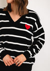 Serafina Collection One Size Heart Motif Striped Sweater, Black