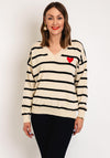 Serafina Collection One Size Heart Motif Striped Sweater, Taupe