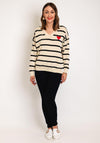 Serafina Collection One Size Heart Motif Striped Sweater, Taupe