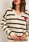 Serafina Collection One Size Heart Motif Striped Sweater, Taupe