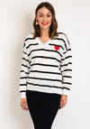 Serafina Collection One Size Heart Motif Striped Sweater, White