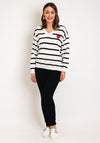 Serafina Collection One Size Heart Motif Striped Sweater, White