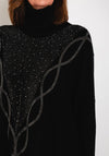 Serafina Collection Rhinestone Embellished Knit Sweater, Black