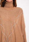 Serafina Collection Rhinestone Embellished Knit Sweater, Camel