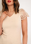 Serafina Collection Rhinestone Crochet Sleeve Top, Beige