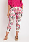 The Serafina Collection One Size Leaf Print Drawstring Trouser, Fuchsia