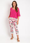 The Serafina Collection One Size Leaf Print Drawstring Trouser, Fuchsia