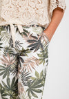 The Serafina Collection One Size Leaf Print Drawstring Trouser, Khaki