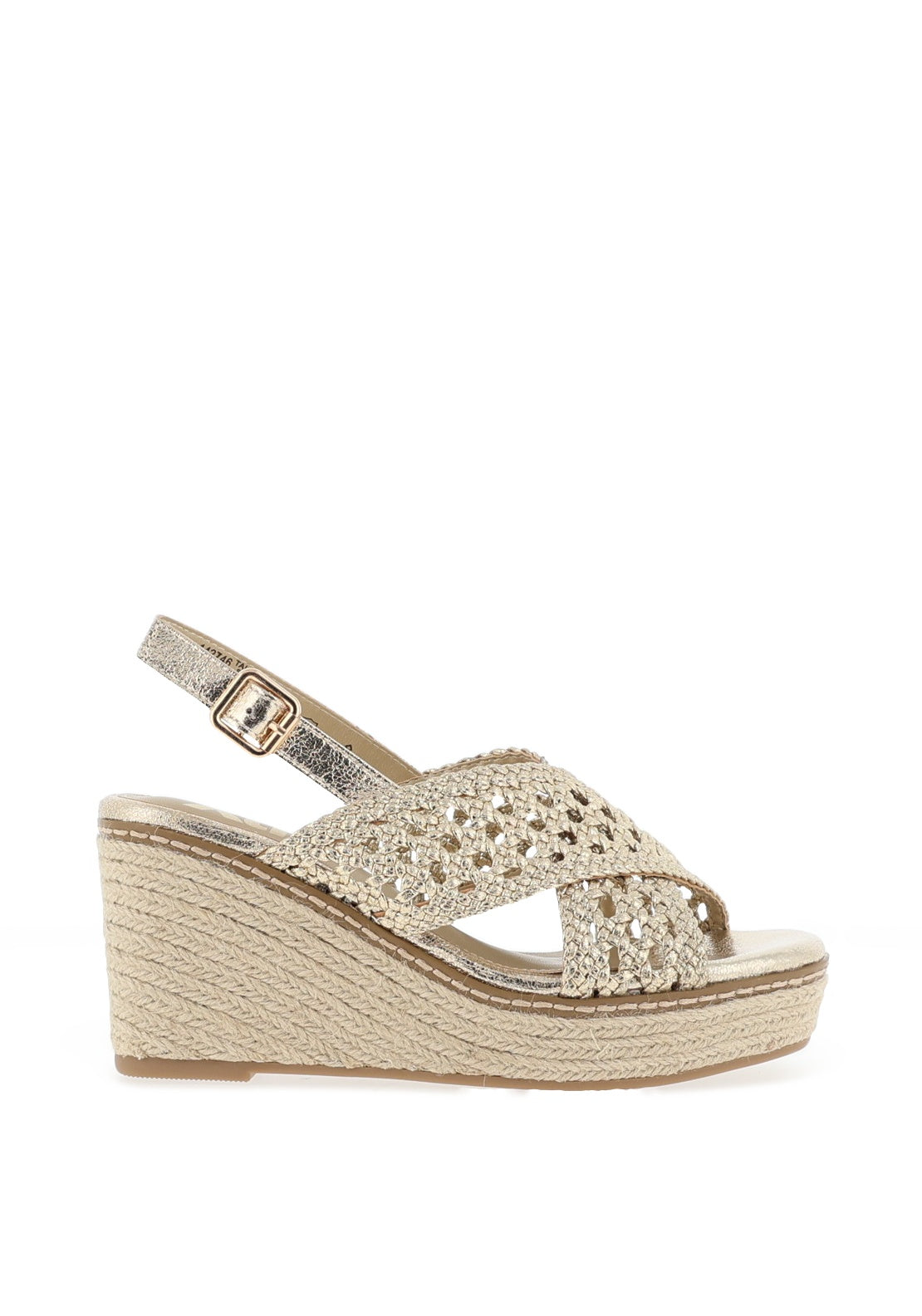 Xti Metallic Woven Espadrille Wedge Sandals, Gold - McElhinneys