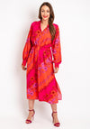 Y.A.S Scarlet Floral Print Shirt Midi Dress, Orange & Pink