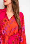 Y.A.S Scarlet Floral Print Shirt Midi Dress, Orange & Pink