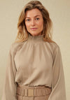 YAYA Smocked Jacquard Blouse, Almond Brown