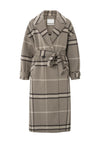 YAYA Wool Blend Long Check Coat, Roasted Cashew Brown