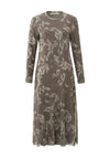 YAYA Historio Print Mesh Maxi Dress, Falcon Brown Dessin