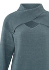 YAYA Crossover Neckline Sweater, Stormy Weather Blue