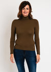 YAYA Button Detail Sleeve Sweater, Dark Green