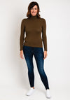 YAYA Button Detail Sleeve Sweater, Dark Green