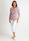 Leon Collection Floral Button Neck Top, Pink Multi