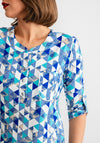 Leon Collection Leaf Print Button Neck Top, Blue Multi