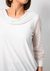 Leon Collection Mesh Sparkle Cowl Neck Top, White