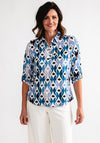 Leon Collection Diamond Print Blouse, Blue Multi