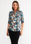 Leon Collection Floral Leopard Print Blouse, Blue Multi