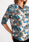 Leon Collection Floral Leopard Print Blouse, Blue Multi