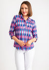 Leon Collection Geometric Print Top, Blue & Pink