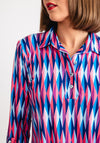 Leon Collection Geometric Print Top, Blue & Pink