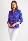 Leon Collection Geo Dot Print Top, Royal Blue & Pink