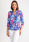 Leon Collection Abstract Print V Neck Top, Blue Multi-Coloured