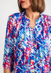 Leon Collection Abstract Print V Neck Top, Blue Multi-Coloured