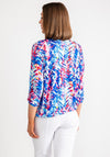 Leon Collection Abstract Print V Neck Top, Blue Multi-Coloured