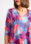 Leon Collection Animal Print V Neck Top, Pink Multi