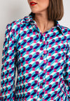 Leon Collection Geometric Print Blouse, Teal & Pink