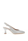 Zany Shimmer Pointed Toe Heels, Silver