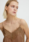 Ichi Lace Trim Neck Cami, Camel