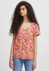 Ichi Vera V-Neck Floral Print Blouse, Carmine