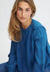 Fransa Round Neck Buttoned Blouse, Blue