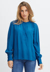 Fransa Round Neck Buttoned Blouse, Blue