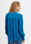 Fransa Round Neck Buttoned Blouse, Blue