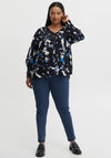 Fransa Abstract Print Blouse, Navy Blazer Multi