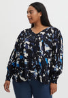 Fransa Abstract Print Blouse, Navy Blazer Multi