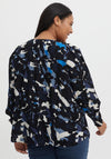 Fransa Abstract Print Blouse, Navy Blazer Multi