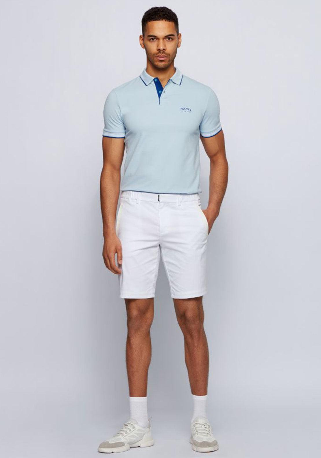 Hugo Boss Stripped Collar Polo Shirt, Light Blue - McElhinneys