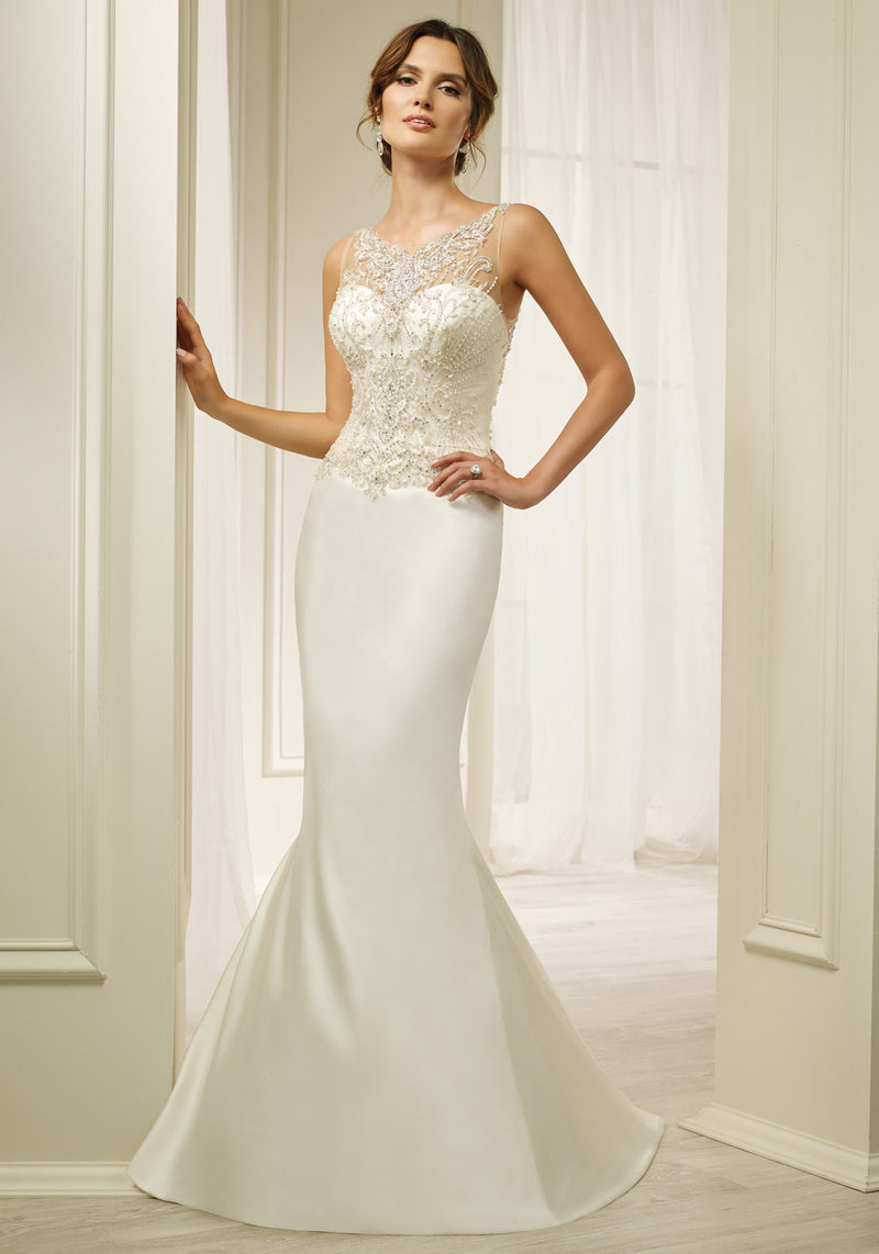 Ronald Joyce 69585 lace fit and flare wedding dress with plunging neck