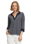 Betty Barclay Striped Open Collar Knit Top, Navy & White