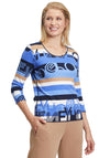 Betty Barclay Block Print Ribbed T-Shirt, Azure Blue Multi