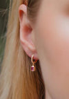 Burren Jewellery Pink Ruby Crystaline Huggie Earrings, Gold