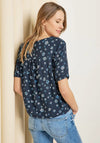 Cecil Floral Print Short Sleeve Top, Navy & Blue